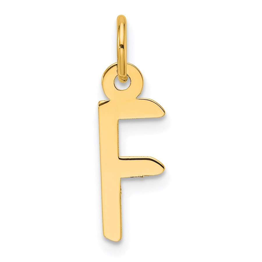 14K Yellow Gold Slanted Block Letter F Initial Charm - 18.7 mm