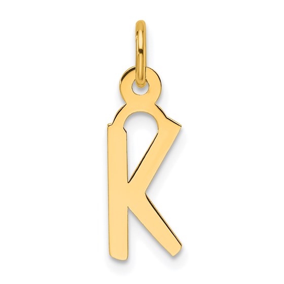 14K Yellow Gold Slanted Block Letter K Initial Charm - 20 mm