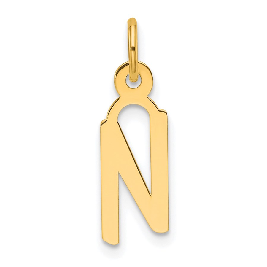 14K Yellow Gold Slanted Block Letter N Initial Charm - 20 mm