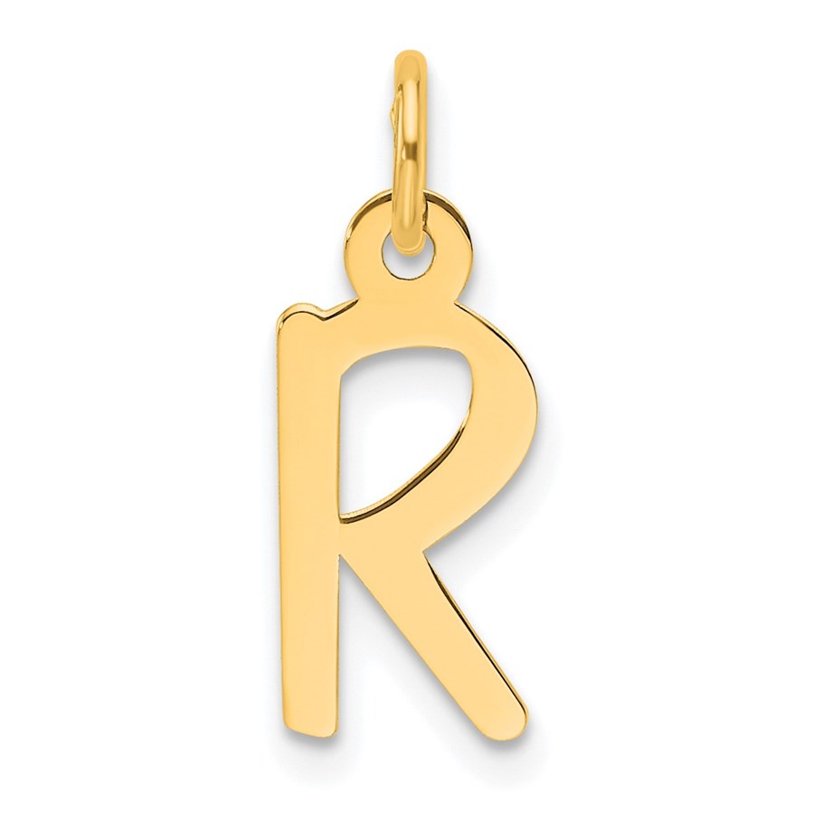 14K Yellow Gold Slanted Block Letter R Initial Charm - 18.7 mm