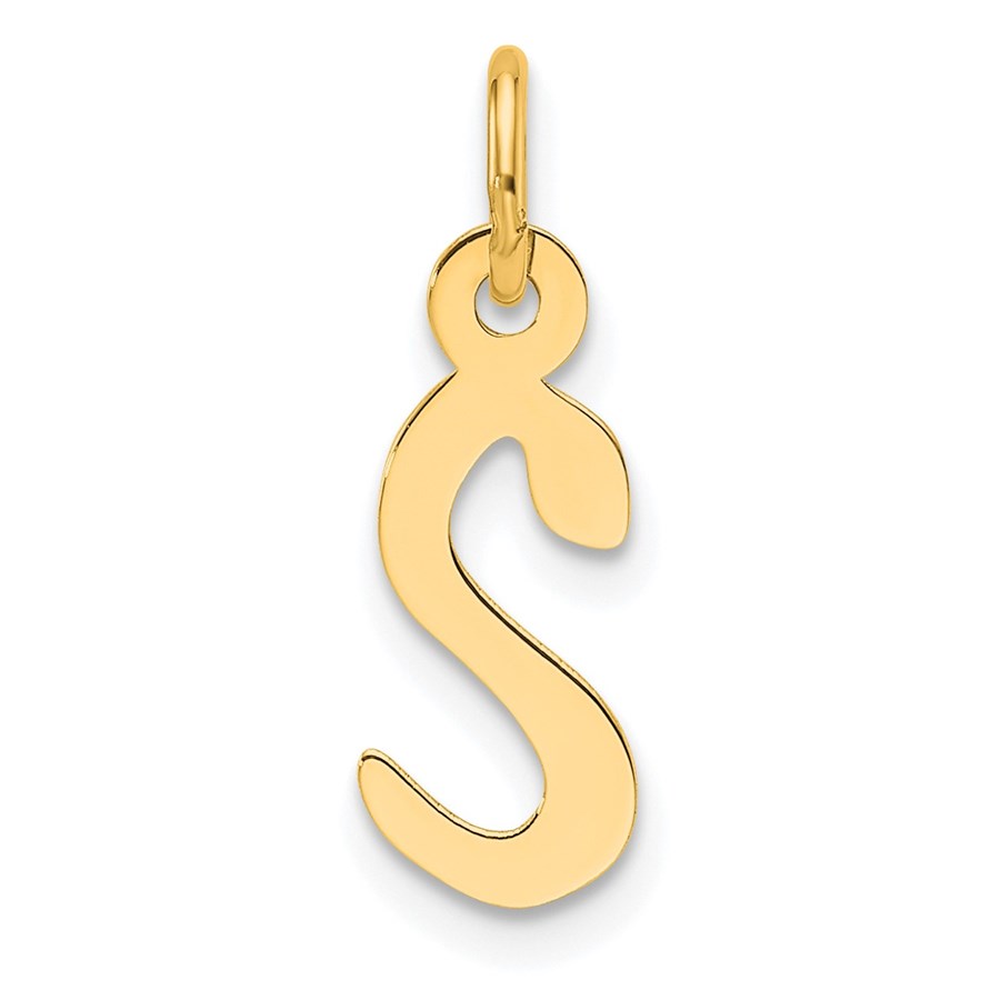 14K Yellow Gold Slanted Block Letter S Initial Charm - 19 mm