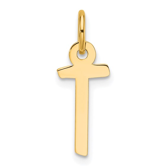 14K Yellow Gold Slanted Block Letter T Initial Charm - 18.7 mm