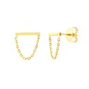 14K Yellow Gold Small Bar And Drape Chain Earrings