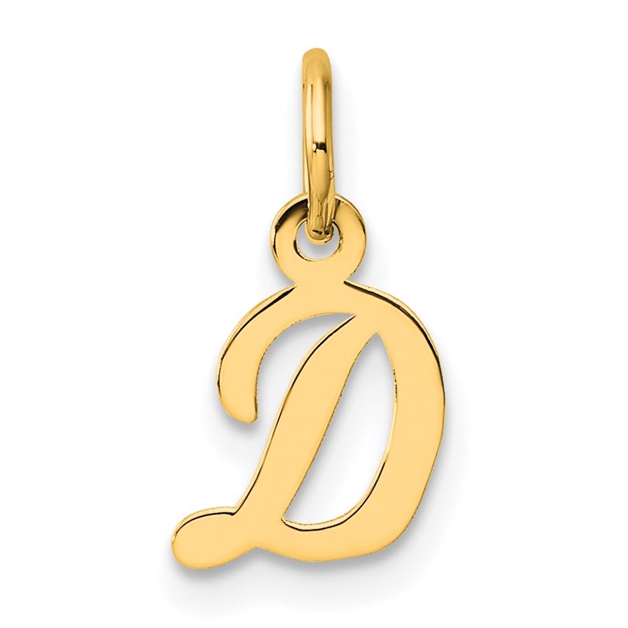 14K Yellow Gold Small Script Letter D Initial Charm - 15.3 mm