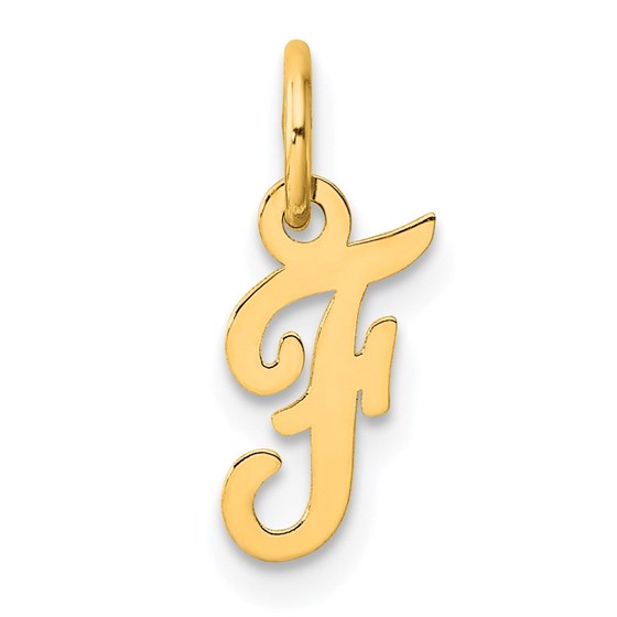 14K Yellow Gold Small Script Letter F Initial Charm - 13.85 mm