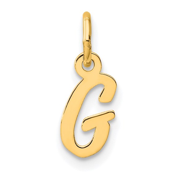 14K Yellow Gold Small Script Letter G Initial Charm - 15 mm