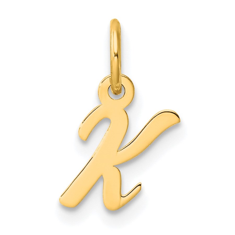 14K Yellow Gold Small Script Letter K Initial Charm - 15 mm