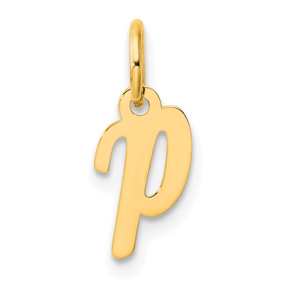 14K Yellow Gold Small Script Letter P Initial Charm - 15.5 mm