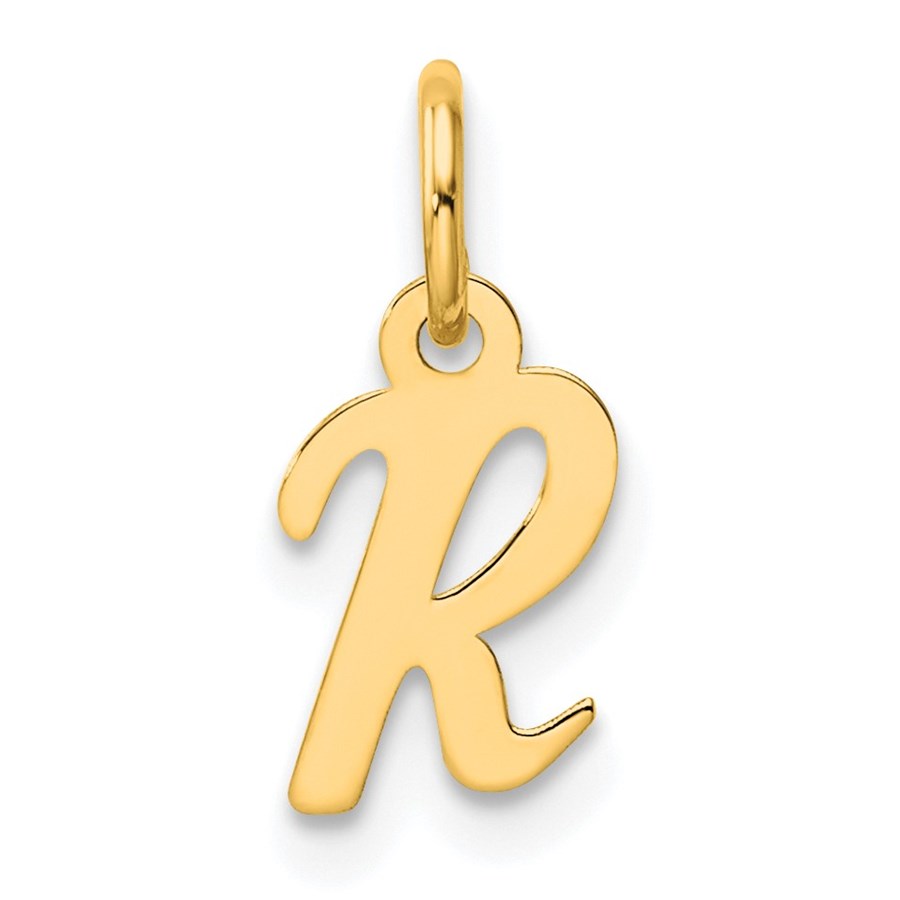 14K Yellow Gold Small Script Letter R Initial Charm - 15 mm