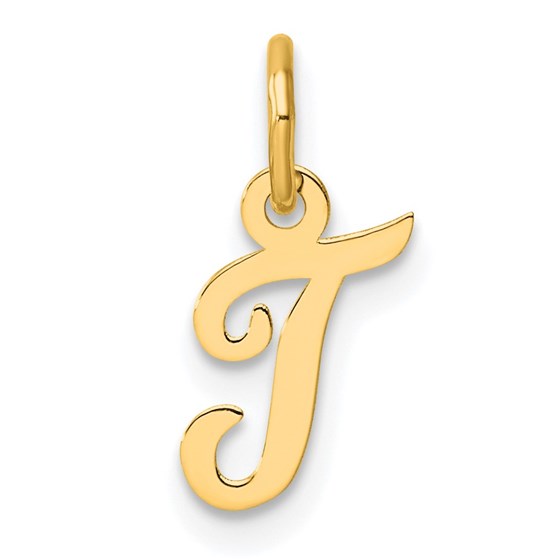 14K Yellow Gold Small Script Letter T Initial Charm - 15 mm 14K Yellow Gold Small Script Letter T Initial Charm - 15 mm