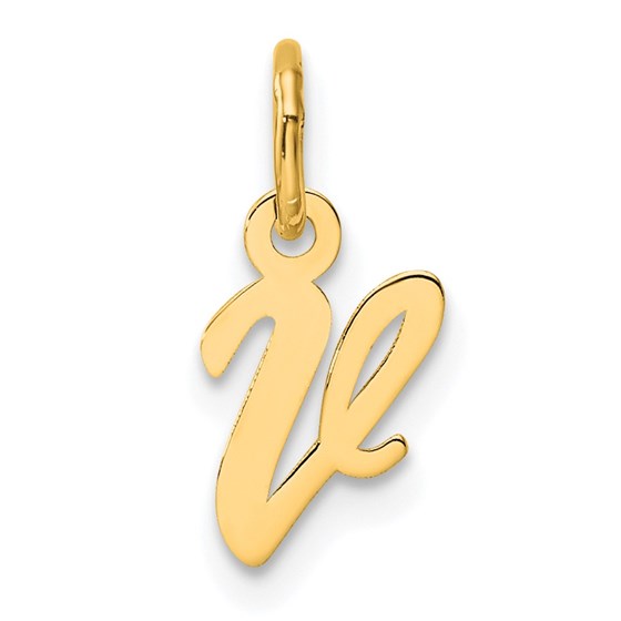 14K Yellow Gold Small Script Letter V Initial Charm - 14.8 mm