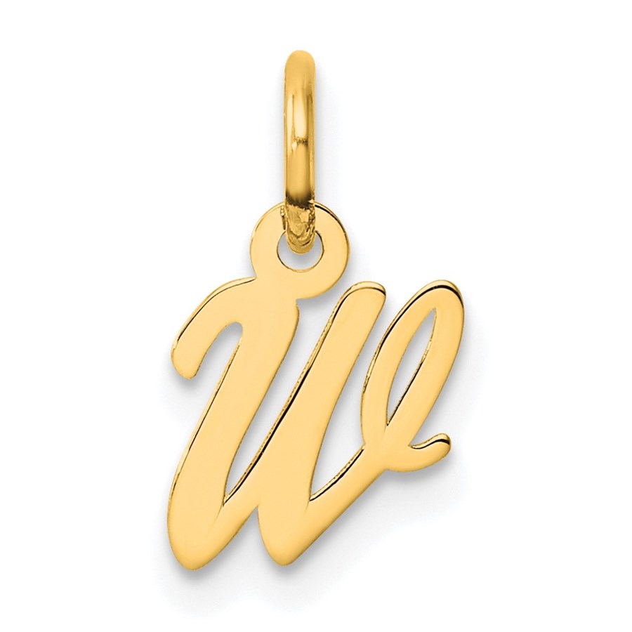 14K Yellow Gold Small Script Letter W Initial Charm - 15 mm