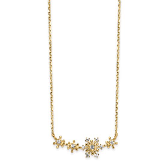 14k Yellow Gold Snowflakes CZ with 2 in ext Necklace - 20 in.