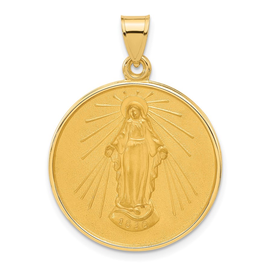 14K Yellow Gold Solid Miraculous Mary Back Medal - 32.5 mm