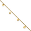 14K Yellow Gold Stars Hearts & Clovers Anklet - 10 in.