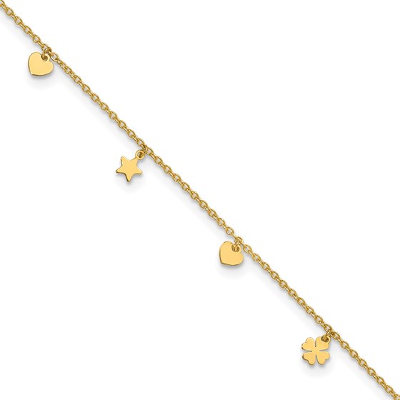 14K Yellow Gold Stars Hearts & Clovers Anklet - 10 in. 14K Yellow Gold Stars Hearts & Clovers Anklet - 10 in.