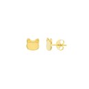 14K Yellow Gold Stud Cat Face Shape Earrings
