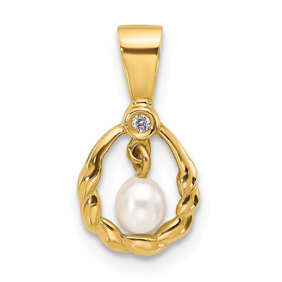 14K Yellow Gold Teardrop White Pearl Diamond Pendant - 16.75 mm 14K Yellow Gold Teardrop White Pearl Diamond Pendant - 16.75 mm