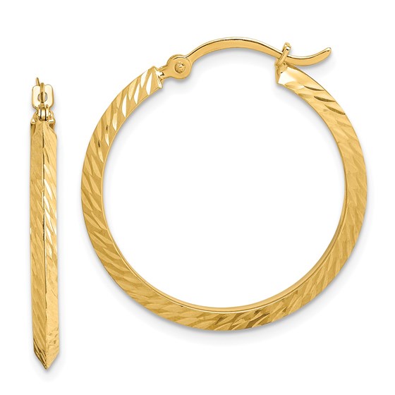 14k Yellow Gold Textured Diamond-Cut Hoop Earrings 14k Yellow Gold Textured Diamond-Cut Hoop Earrings