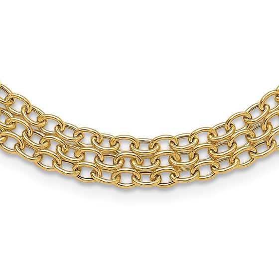 14K Yellow Gold Textured Fancy 3 Layer Cable Necklace - 17 in.