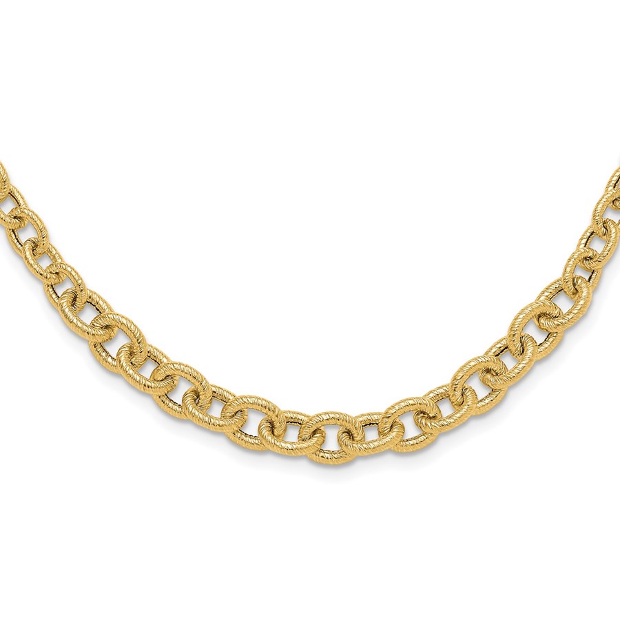 14K Yellow Gold Textured Graduated Fancy Link Necklace - 17.5 in.