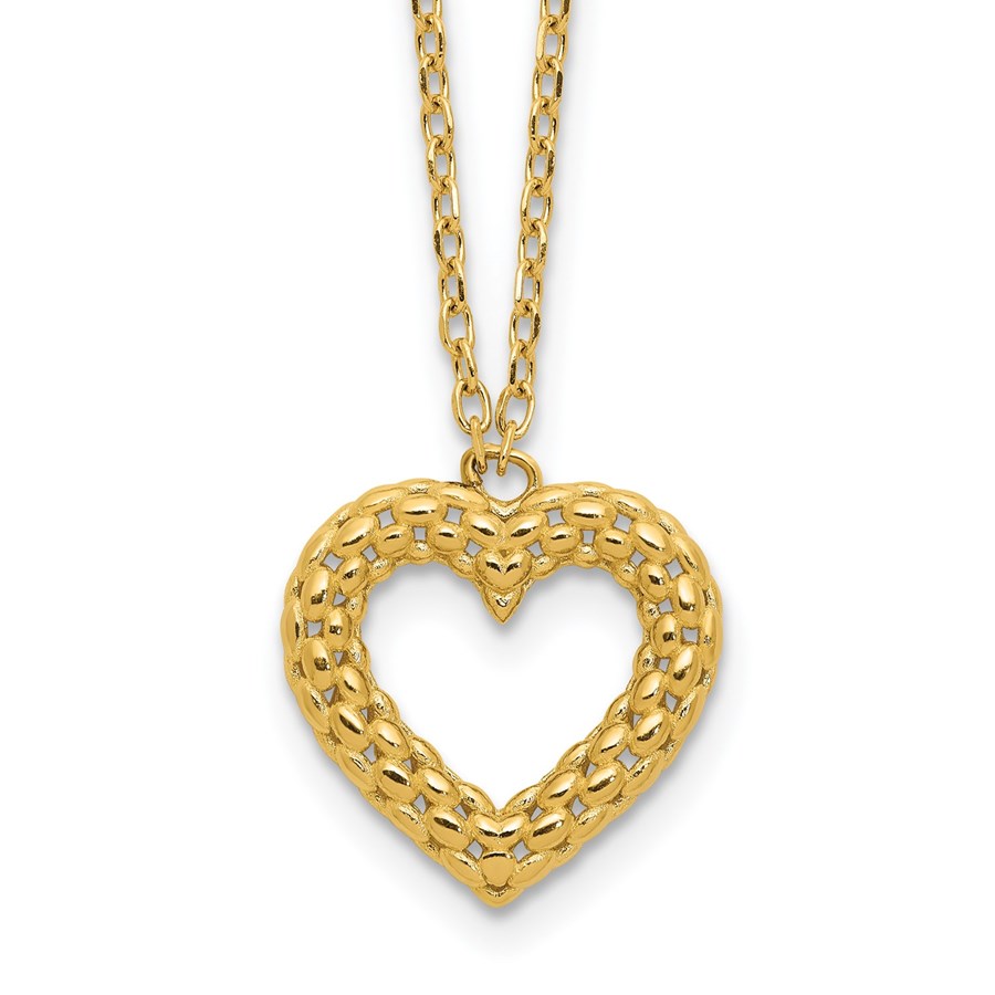 14K Yellow Gold Textured Heart 18 in Necklace - 18 in.