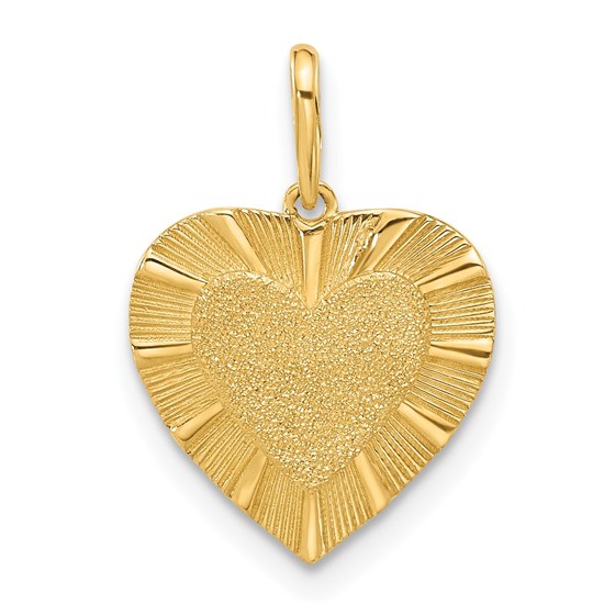 14K Yellow Gold Textured Heart Pendant - 20.2 mm