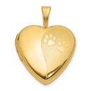 14K Yellow Gold Textured Paw Prints Heart Locket - 21.6 mm