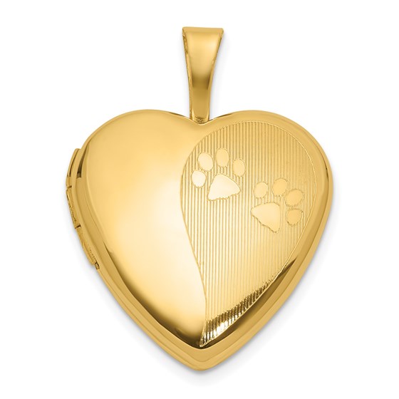 14K Yellow Gold Textured Paw Prints Heart Locket - 21.6 mm 14K Yellow Gold Textured Paw Prints Heart Locket - 21.6 mm