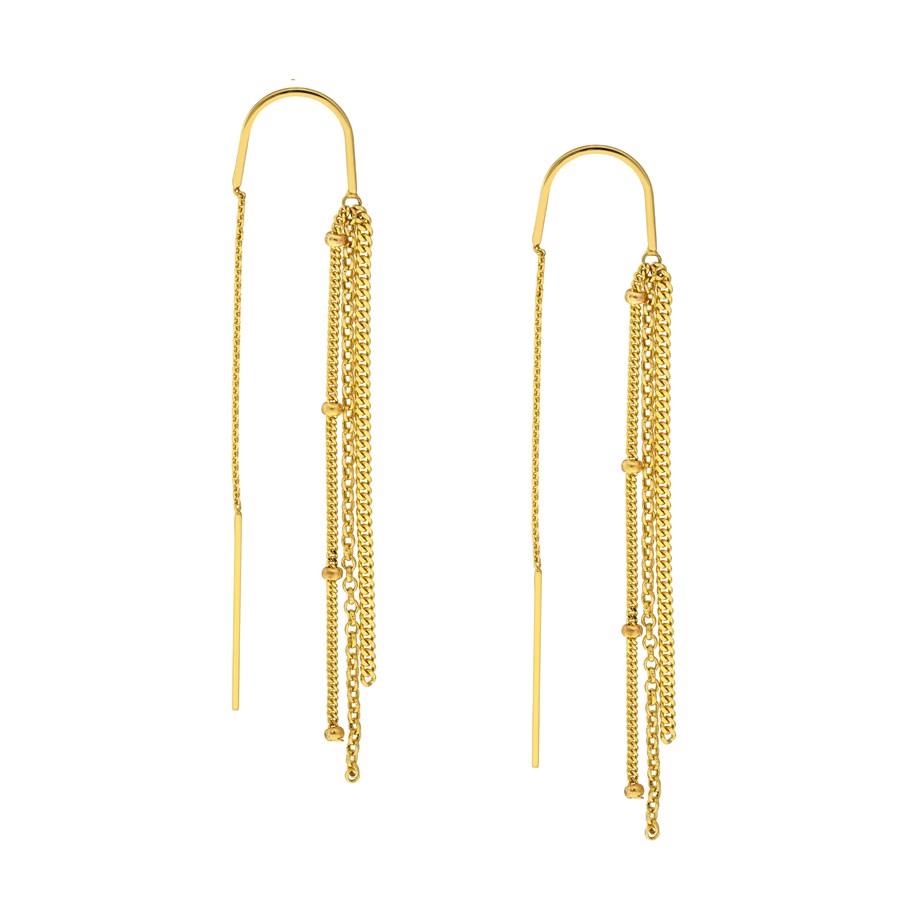 14K Yellow Gold Threader Multi Chain Earring