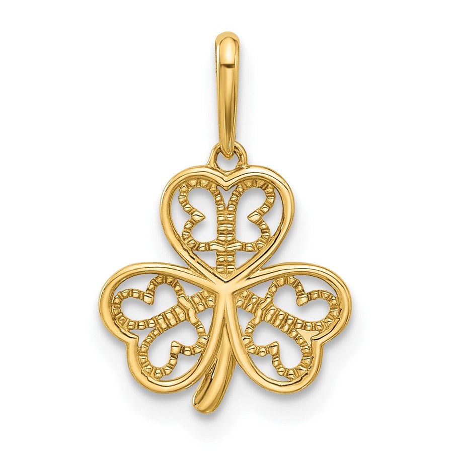 14K Yellow Gold Three Leaf Clover Pendant - 18.2 mm
