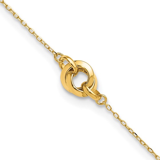 14K Yellow Gold Three Station Fancy Link Anklet - 10 in.