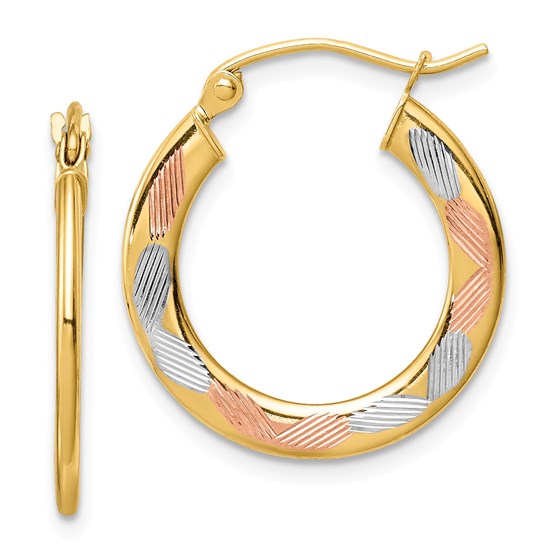 14k Yellow Gold Tri-color Diamond-cut Hoop Earrings For Sale | Gold Earrings | APMEX Quality ...