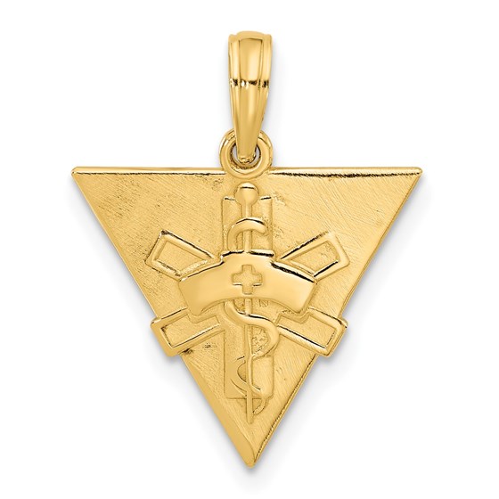 14K Yellow Gold Triangle Caduceus Charm - 22.7 mm 14K Yellow Gold Triangle Caduceus Charm - 22.7 mm