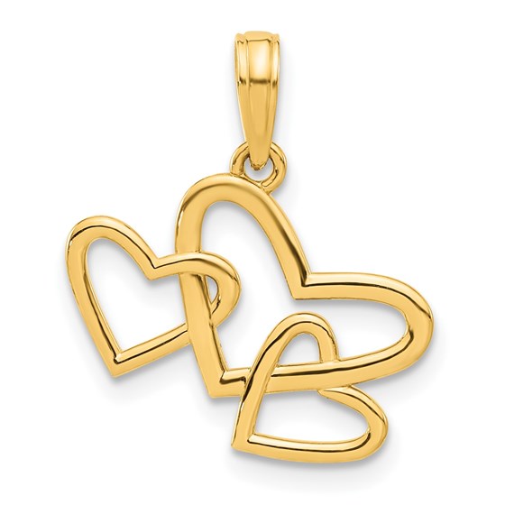 14K Yellow Gold Triple Heart Pendant - 20.5 mm 14K Yellow Gold Triple Heart Pendant - 20.5 mm