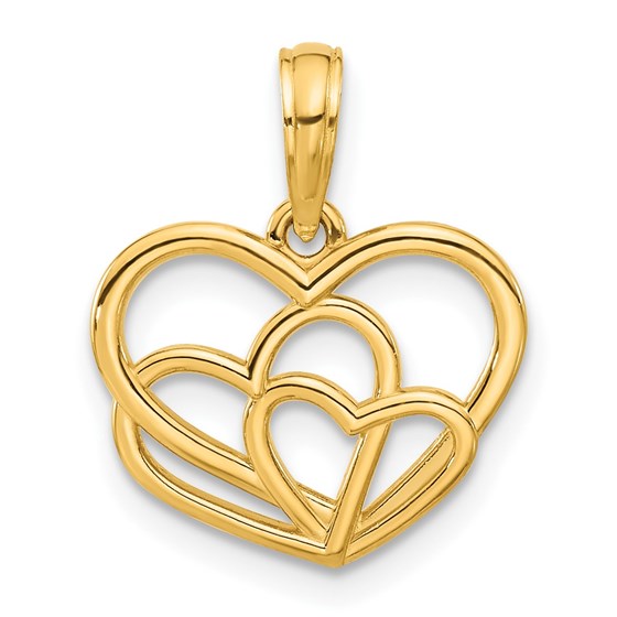 14K Yellow Gold Triple Heart Pendant - 21.7 mm 14K Yellow Gold Triple Heart Pendant - 21.7 mm