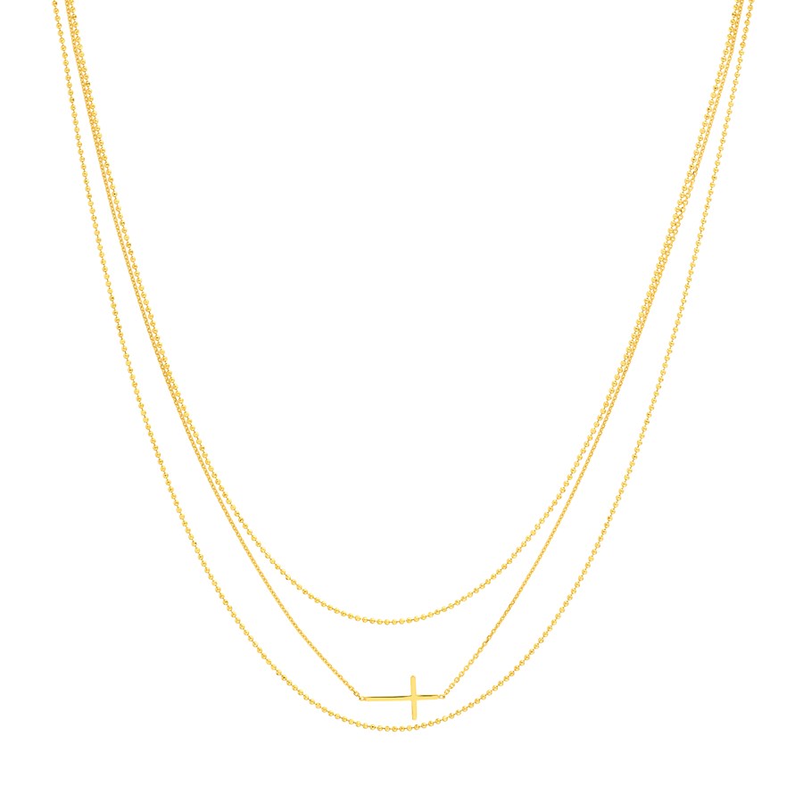 14K Yellow Gold Triple Strand Cross Element Necklace - 18 in.