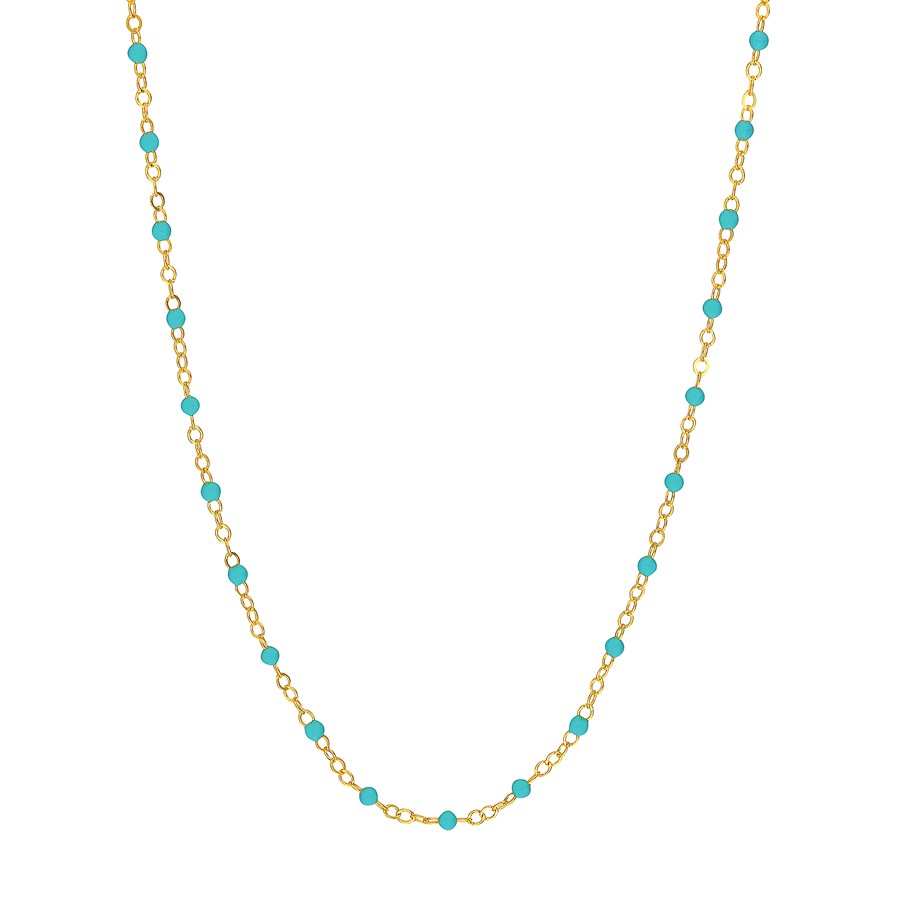 14K Yellow Gold Turquoise Enamel Double Curb Chain - 18 in.