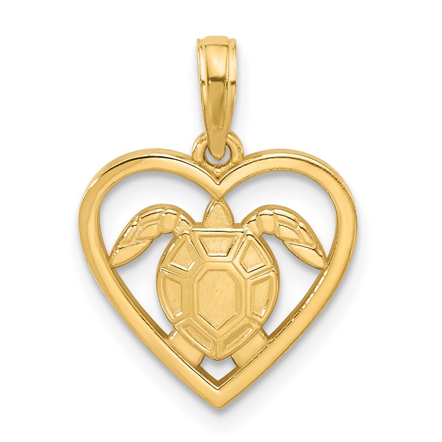 14K Yellow Gold Turtle in Heart Pendant - 20.6 mm