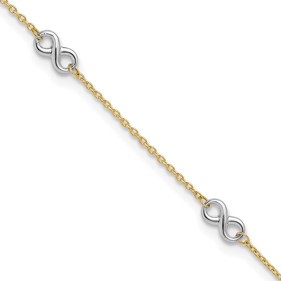 14K Yellow Gold Two-tone Infinity Anklet - 11 in.