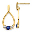14k Yellow Gold w/ Blue & White Sapphire Post Earrings - 54 mm