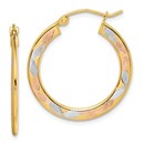 14k Yellow Gold w/White & Rose Rhodium Diamond-cut Hoop Earrings