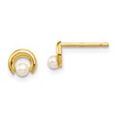 14k Yellow Gold White Button Pearl Circle Post Earrings