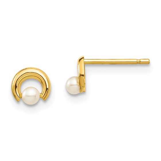 14k Yellow Gold White Button Pearl Circle Post Earrings 14k Yellow Gold White Button Pearl Circle Post Earrings