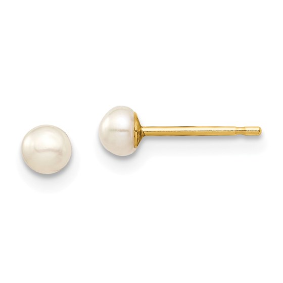 14k Yellow Gold White Button Pearl Stud Post Earrings - 3-4 mm 14k Yellow Gold White Button Pearl Stud Post Earrings - 3-4 mm