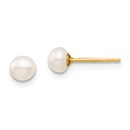 14k Yellow Gold White Button Pearl Stud Post Earrings - 4-5 mm