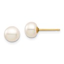 14k Yellow Gold White Button Pearl Stud Post Earrings - 6-7 mm