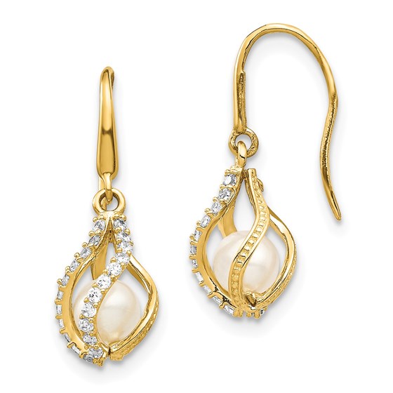 14k Yellow Gold White Cultured Pearl Cubic Zirconia Earrings 14k Yellow Gold White Cultured Pearl Cubic Zirconia Earrings