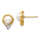 14k Yellow Gold White Cultured Pearl Diamond Post Earrings -10 mm