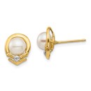 14k Yellow Gold White Cultured Pearl Diamond Post Earrings - 7 mm